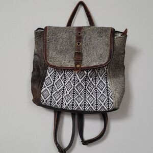 Myra Bag Backpack Unisex Woven, Canvas and Hairon Leather Rustic Western